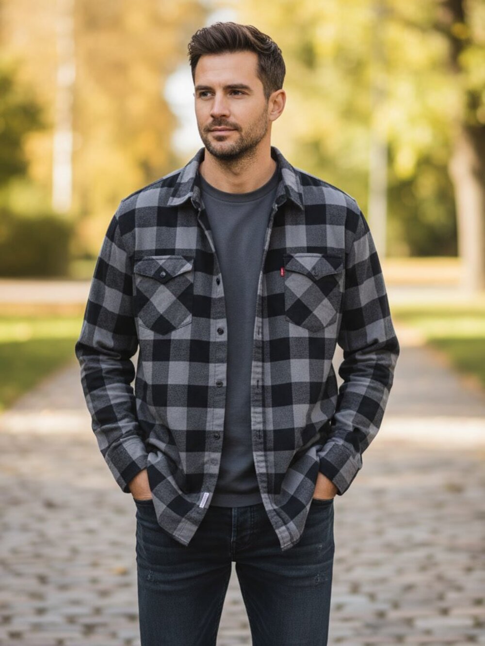 Levi's Black Gray Buffalo Check Flannel Shirt L